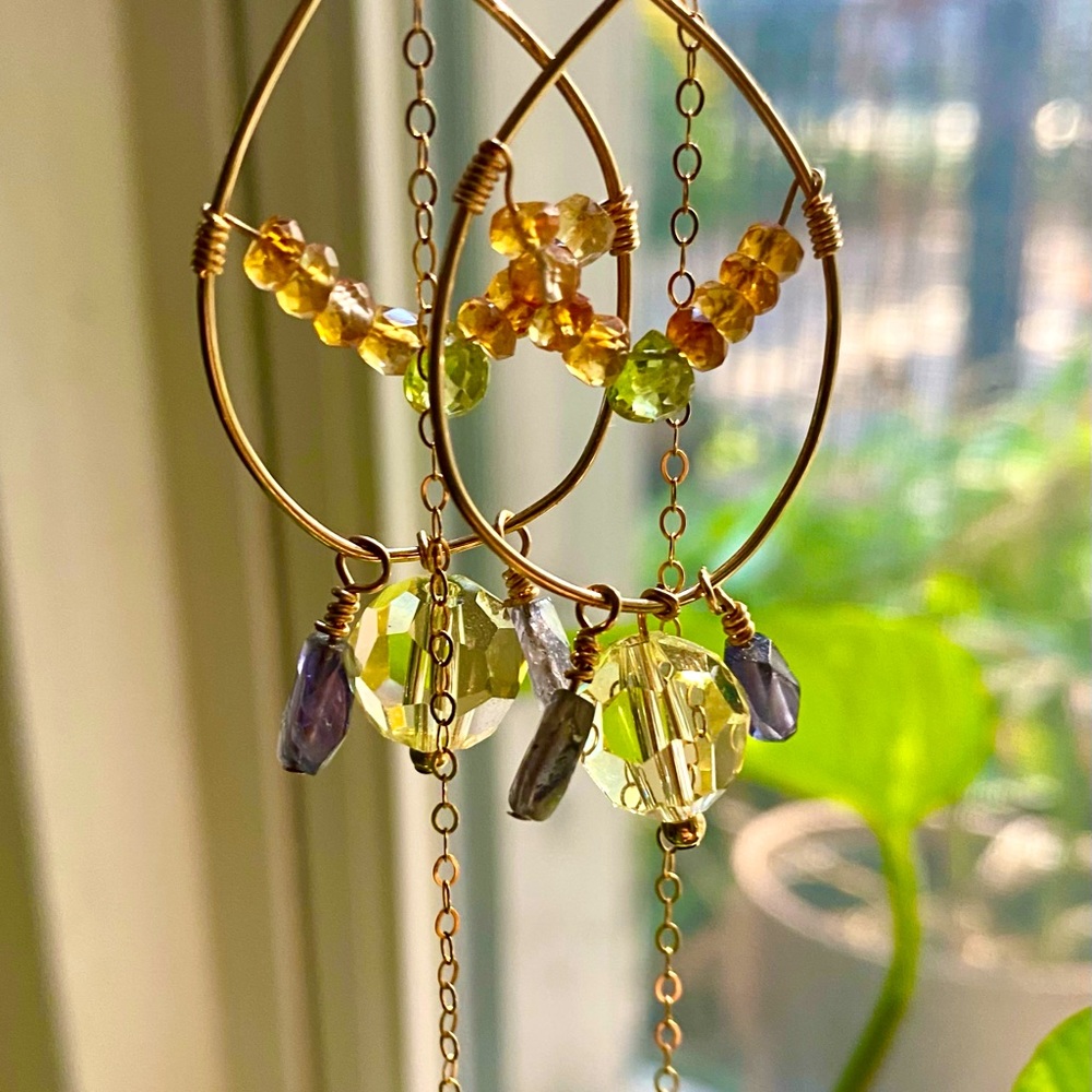 Gold, Gemstones Boho handmade Earrings